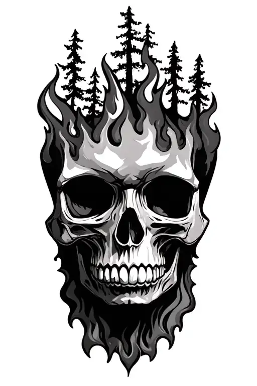 skull and forest fire tattoo design idea
