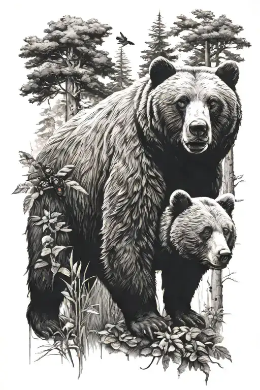 bear and bugs in the woods tattoo design idea