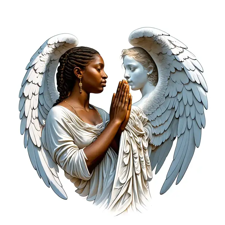 African angels pray hands holding side view tattoo design idea