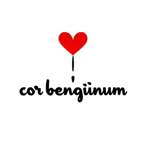 "Cor benignum" red heart below the phrase written tattoo design idea