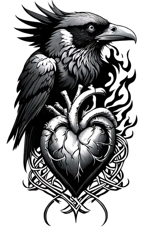 crow and firey heart celtic tattoo design idea