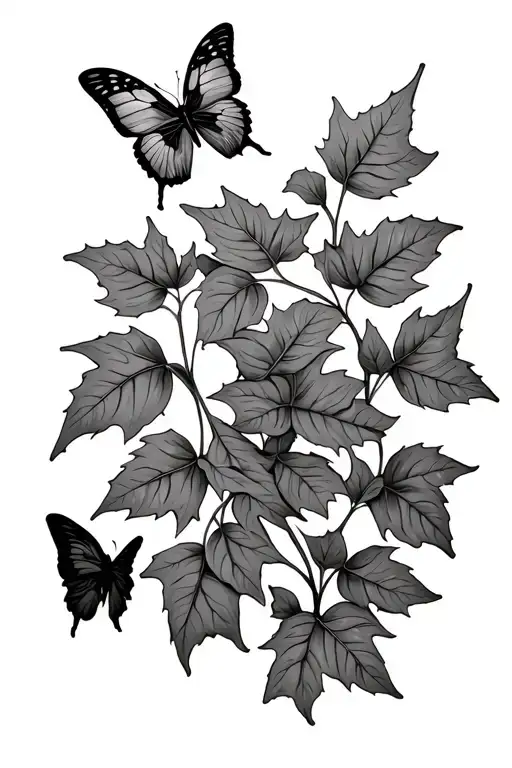 ivy leaf and butterfly tattoo design idea