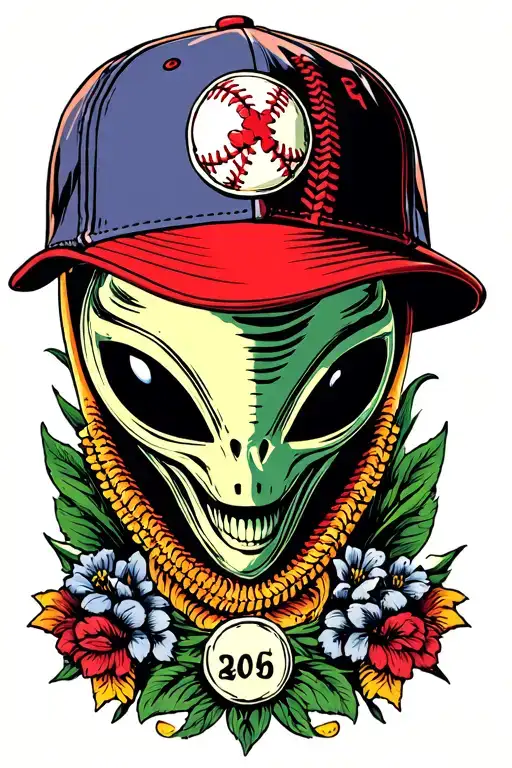 Alien baseball hat tattoo design idea
