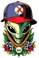 Alien baseball hat tattoo design idea