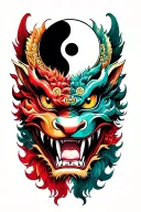 demon mask. But using the same silhouette looking at it upside down a komainu there should be a yin yang as an eye tattoo design idea