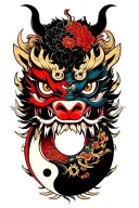 demon mask. But using the same silhouette looking at it upside down a komainu there should be a yin yang as an eye tattoo design idea