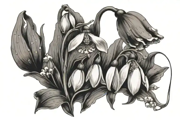 snowdrop, Lily of the valley, poppy flower tattoo design idea