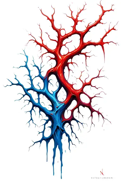 blood veins red and blue haiti tattoo design idea