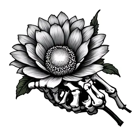 Skeleton hand holding a flower tattoo design idea