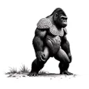 Silverback gorilla with intricate armor representing strength and security tattoo design idea