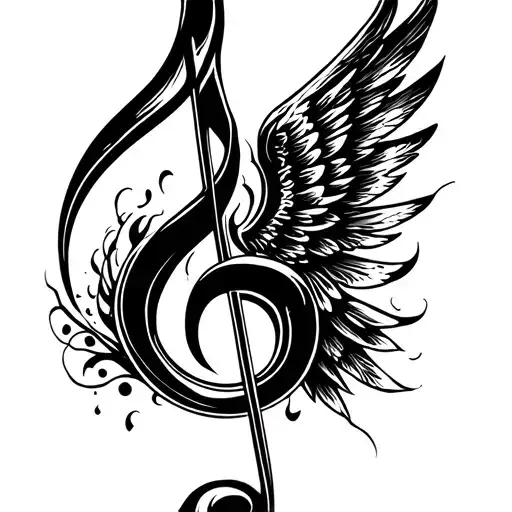 Music Note With Wings that touches soul leaving the body tattoo design idea
