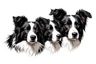 three dogs heads next to each other, border collie, background shade tattoo design idea