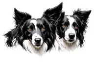 three dogs heads next to each other, border collie, background shade tattoo design idea