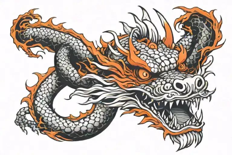Orange Dragon Face completely covered tattoo design idea