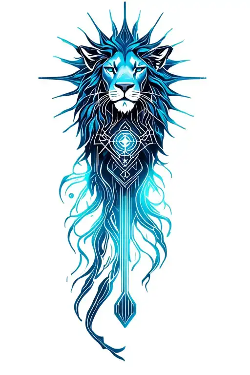 Leo zodiac sign engulfed in the power of the sun rays tattoo design idea