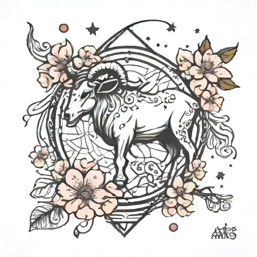 aries constellation and tipical japanese cherry blossom tattoo design idea