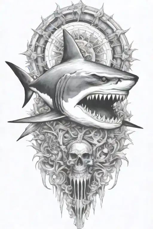 shark skeleton tattoo design idea