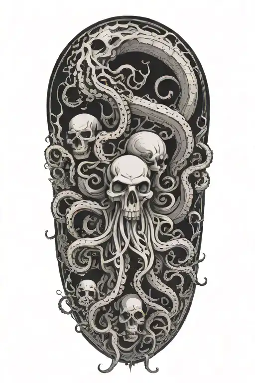 Lovecraftian horror, old one, tentacles, abyss, skulls tattoo design idea