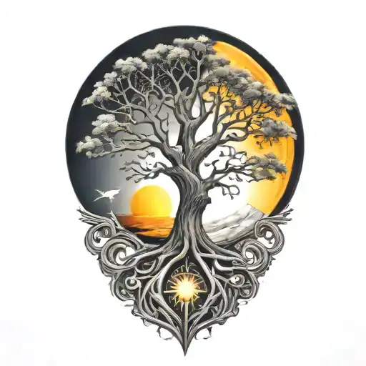 tree of life and sun and moon  tattoo design idea