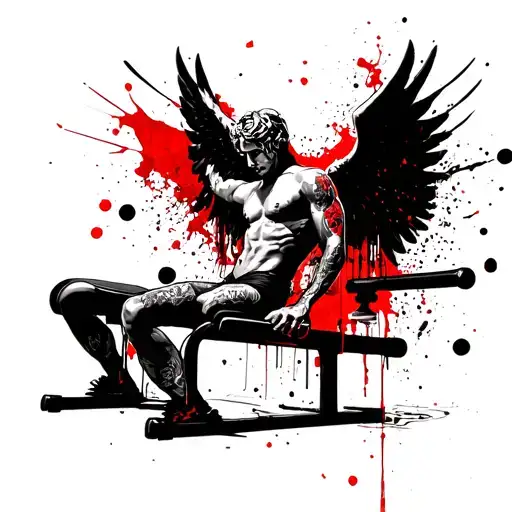 Angel bench pressing  tattoo design idea