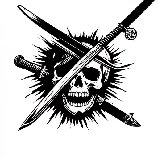 Skull with sword through head and mouth open tattoo design idea