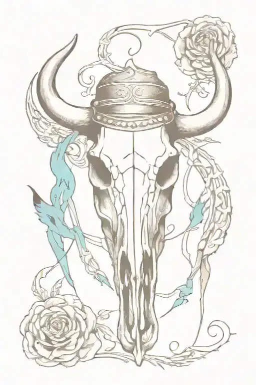 western cow skull skeleton hands horse cowgirl fire cards gun turquoise tooled leather  tattoo design idea