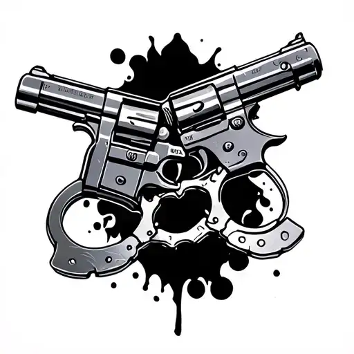 Bonnie and Clyde inspired design with guns hand cuffs and buried together  tattoo design idea