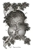 tree of life with taurus, Virgo, and libra zodiac constellations woven into the branches.  tattoo design idea