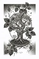 tree of life with taurus, Virgo, and libra zodiac constellations woven into the branches.  tattoo design idea