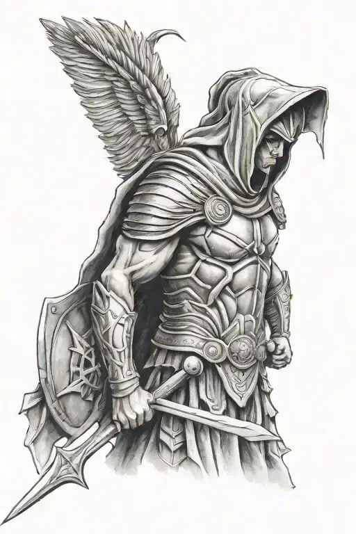 hooded spartan warrior tattoo design idea