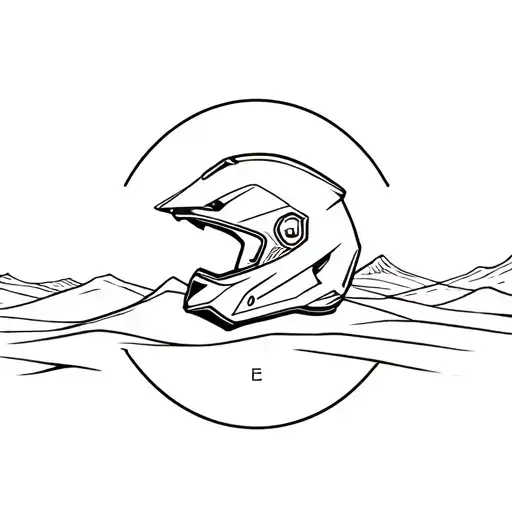 A minimalist tattoo of a motocross helmet surrounded by desert dunes tattoo design idea