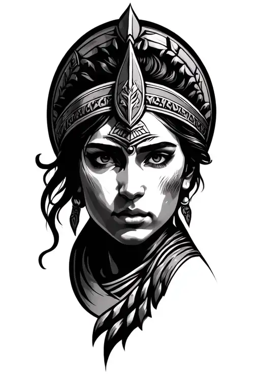 Greek warrior woman face tattoo design idea