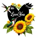 "We Love You" sunflowers and hummingbird tattoo design idea