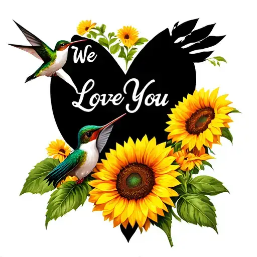 "We Love You" sunflowers and hummingbird tattoo design idea
