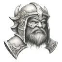 undead, dwarf, hyper realistic, axe, dwarven helmet tattoo design idea