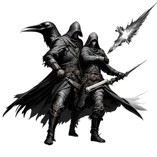 Battlefield between Magician accompanies Corbeau and Assassin Technofile Steampunk (Assassin's Creed) tattoo design idea