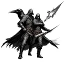 Battlefield between Magician accompanies Corbeau and Assassin Technofile Steampunk (Assassin's Creed) tattoo design idea