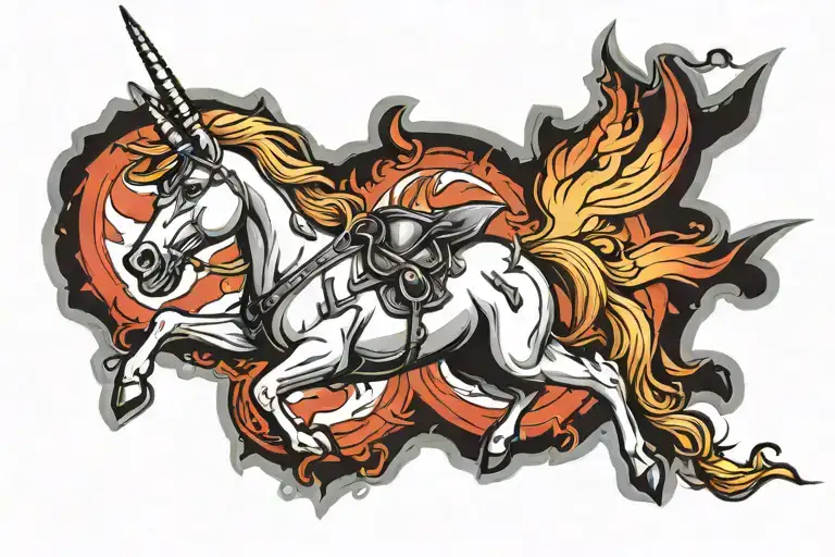 unicorn ready for war tattoo design idea