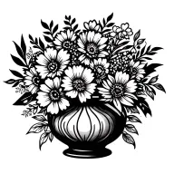 tradational style, flower vase, with April and December birth flowers, and filler flowers tattoo design idea
