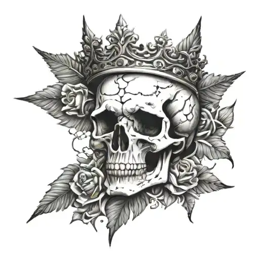 Skull with wings and Crown of Thorns from the top of the shoulder tattoo design idea