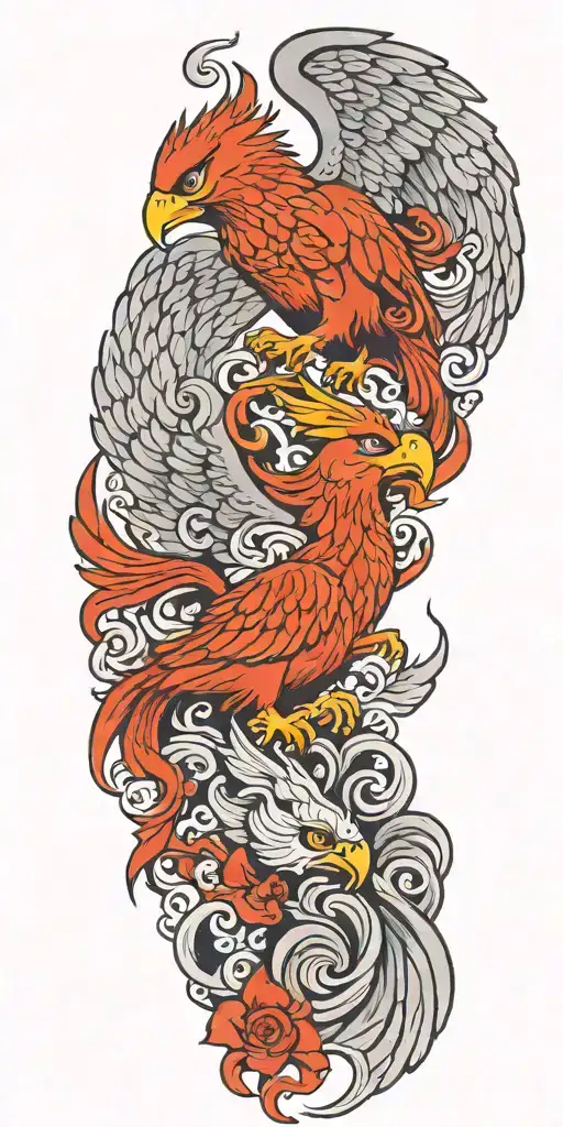 phoenix and 3-headed dog hades tattoo design idea