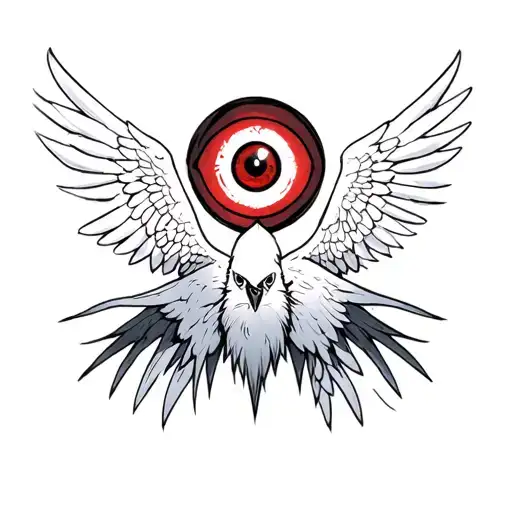 Raven with wings open, sharingan eyes from naruto anime, for chest tattoo design idea