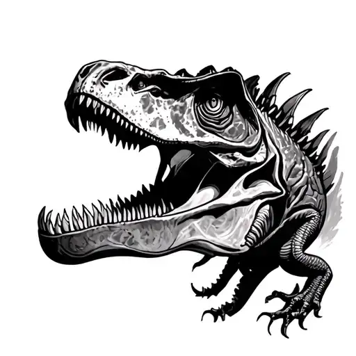 Dino fossil half gore tattoo design idea