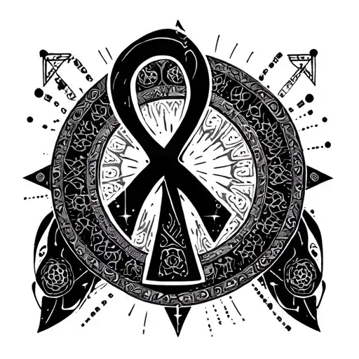ankh background with Create black and grey art of the comics, constellation with mandala background sci fi fantasy gothi tattoo design idea