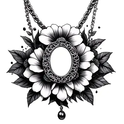 vivienne westwood necklace with lili flowers surrounded tattoo design idea