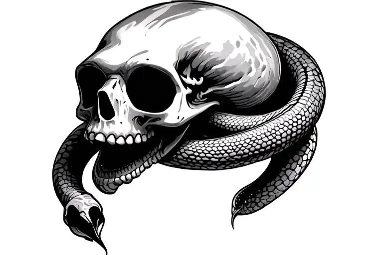 skull snake toadstool tattoo design idea
