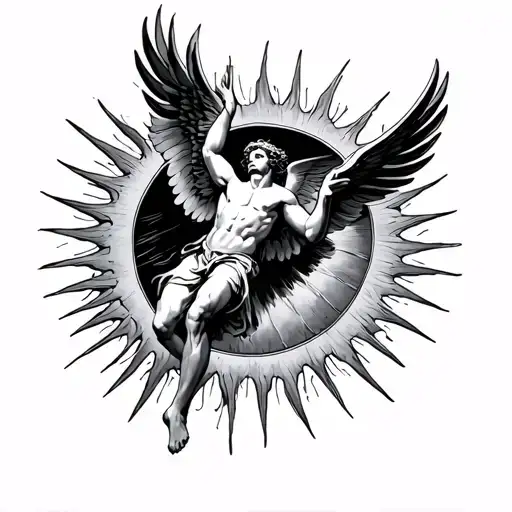 Icarus falling from sun tattoo design idea