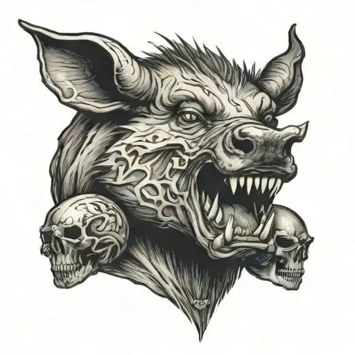 american football player, with the number 57, holding two boars above skulls tattoo design idea