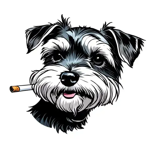 a comic panel of a miniature schnauzer with a cigarette in his mouth tattoo design idea