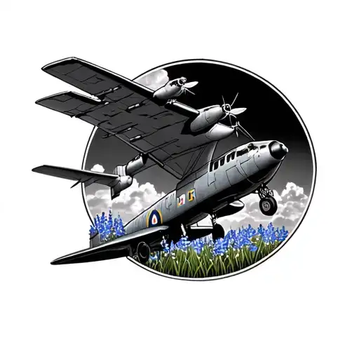 lancaster bomber flying over bluebells tattoo design idea